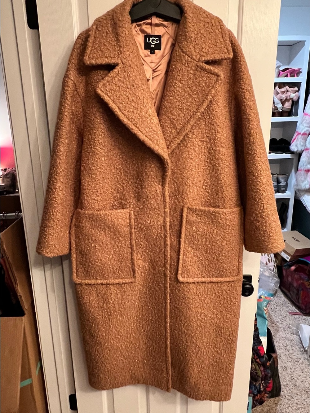 UGG Women's Camel Bouclé Teddy Coat